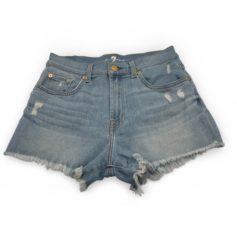 7 For All Mankind Light Wash Distressed Shorts Womens Size 27